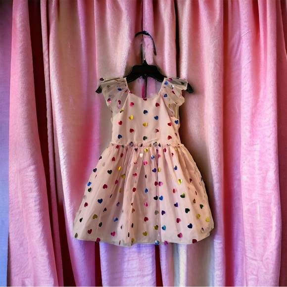 Pippa and Julie sz 2T metallic heart mesh fit and flare dress. Lined like new - Picture 2 of 6